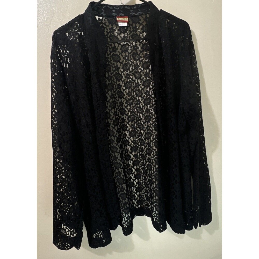 Vintage Tudor Court Womens Open Front Lace Jacket Size‎ 2XL Sheer Fairy Black